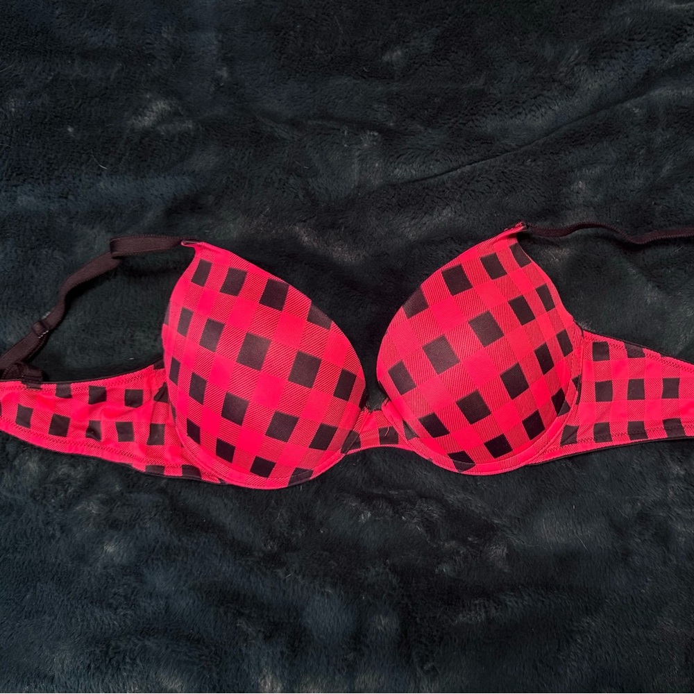 *PINK* Red Plaid Push-Up Bra / 34C